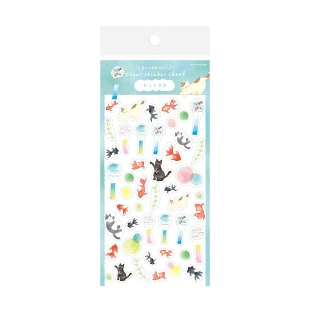 Furukawashiko Clear Sticker Sheet - Cat and Goldfish